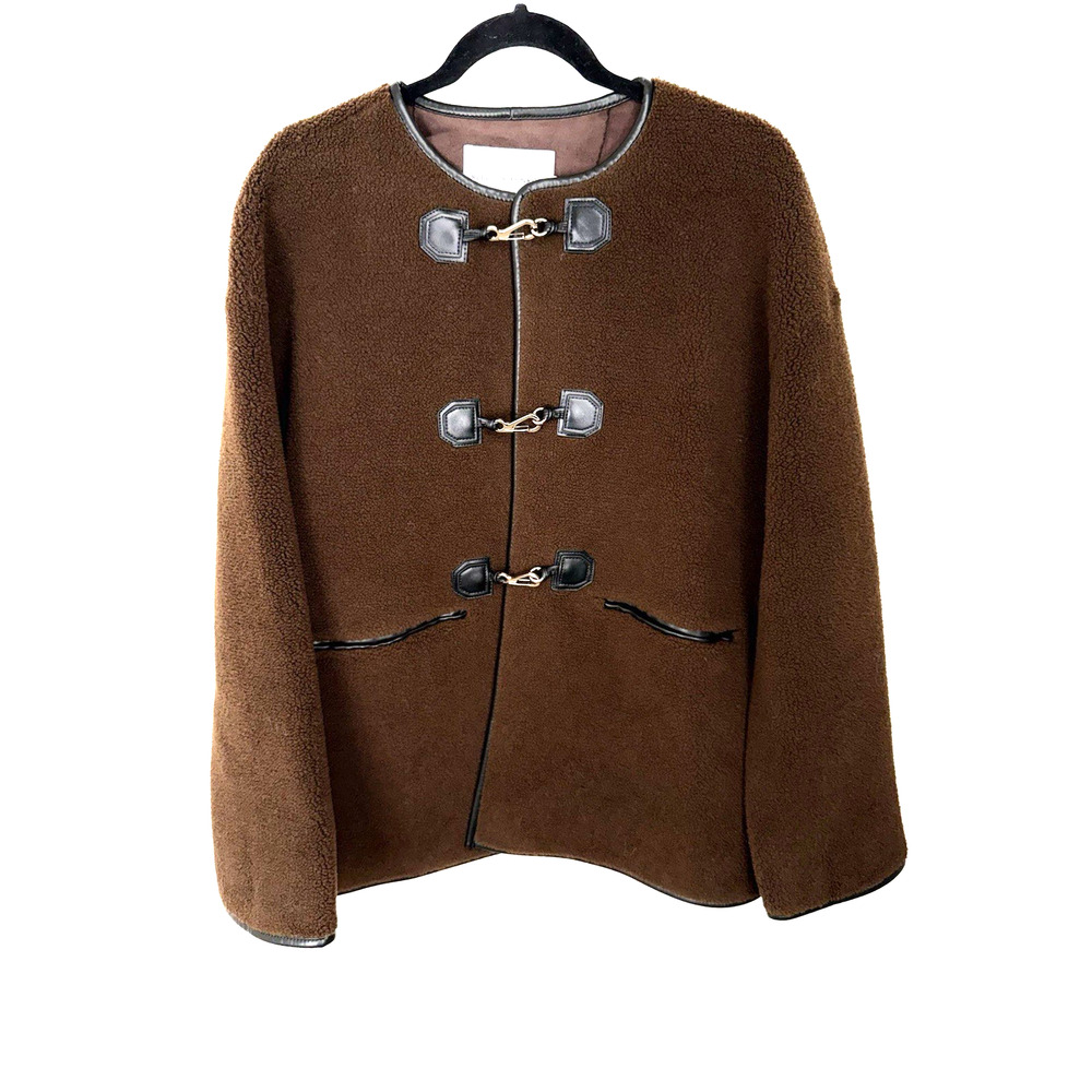 Rebecca Minkoff Shearling Toggle Jacket Size L Large Chocolate Brown RM-519 NWT